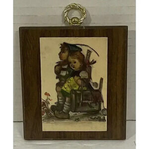 Hummel‎ Lithograph Plaque Boy & Girl  3 3/8 Inch W x 3 3/4 Inch L Vintage